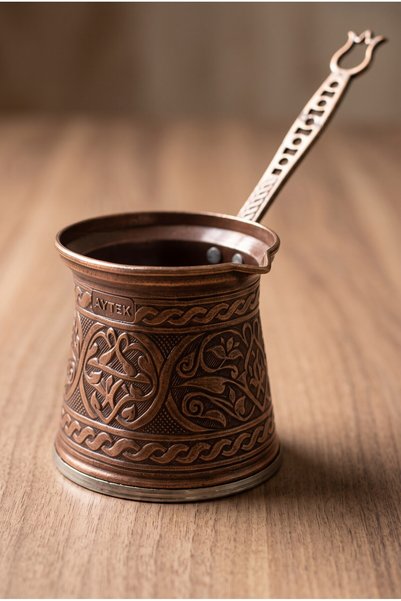 Mijja 300 ml Traditional Embossed Cast Steel Induction Compatible Large Size Turkish Coffee Pot for 4-5 People
