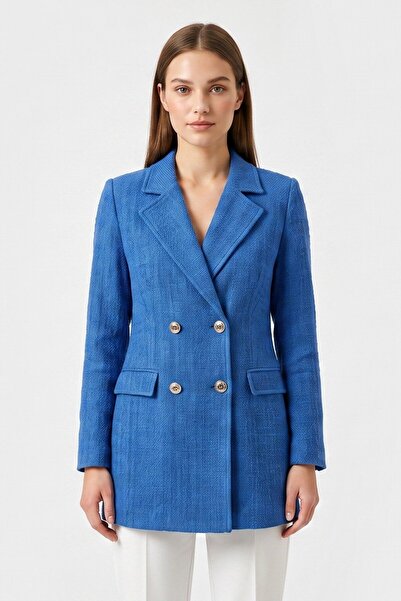 Lafela Kruvaze Kapama Tüvit Dokulu Oversize Blazer Ceket