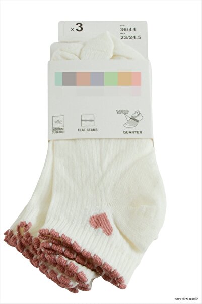 ZERO LAND Spt-Gld 3 Pairs Heart Short (123851) Socks Cream