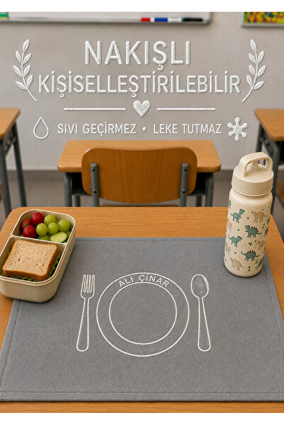BeybiNest Beslenme Örtüsü İsim NAKIŞLI Duck Kumaş Leke Ve Sıvı Tutmaz Bej