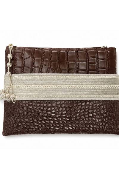 AMAD CRAFT Luxury bag made of royal dark brown leather and handcrafted silver...