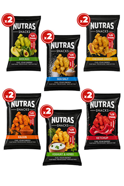 NUTRAS 12'li Karma Cips Paketi 50 g x 12 – 6 Çeşit x 2 Adet, Kajun, Cheddar C...