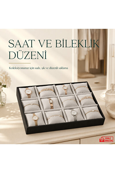 BOLIER Neo Saat Ve Takı Kutusu 12'li Yastıklı Saat Ve Takı Tablası Vitrin Sta...