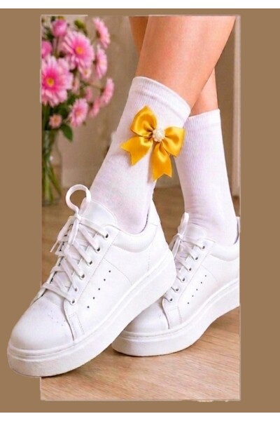 Satin Bow Kids Socks – Saten Fiyonklu Kurdeleli Soket Çocuk Çorabı - Kırmızı/Mavi/Yeşil/Pembe/Sarı/Mor