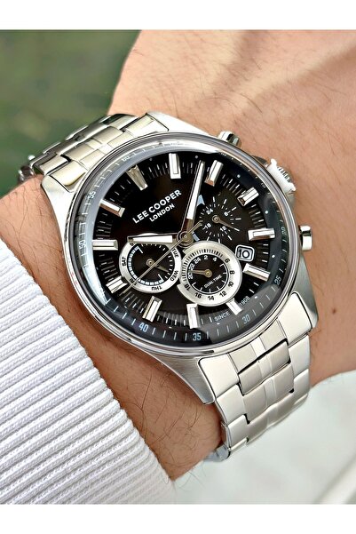 Lee Cooper Silver-Black Color 5 Atm Multi-Function Steel Band Men's Wristwatc...