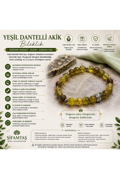 ŞİFAMTAŞ Yeşil Dantelli Akik Doğal Taş Bileklik