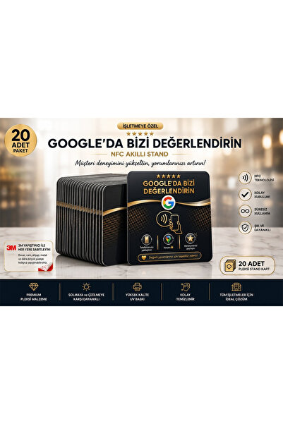 TEMASSİZPUAN 20 Adet Paket Akkılı Asistan ve Google Yorum Kart | Nfc Teknoloj...