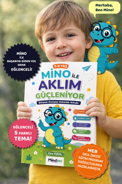 Mindino Yayınları 5-6 Yaş Mino ile Aklım Güçleniyor | Zeka ve Dikkat Geliştirici Okul Öncesi Etkinlik Kitabı | Bilişsel Beceri, Görsel Algı, Mantıksal Düşünme ve Problem Çözme