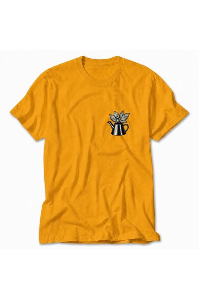 WAKHA Women's Moka Pot Art Engraving Design T-Shirt Print - Yellow