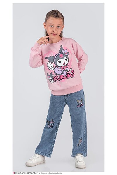 LUFFY KİDS Girl's Character Patterned Sweatshirt - Jean Pants 2-Piece Set - 2039