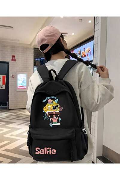Minga London Black Selfie Printed School, Classroom, Course Backpack