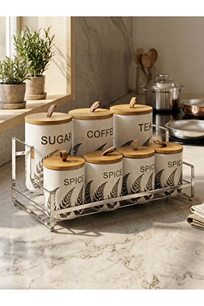 Generic Brand طقم برطمانات حفظ وتخزين بهارات وتوابل مع أغطية وحامل بتصميم أني...