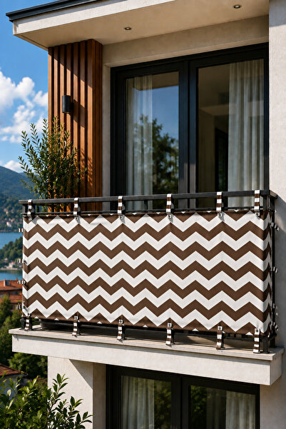 SHY TEKSTİL Perdea de protecție pentru balcon, cu model în zig-zag maro-alb, ...
