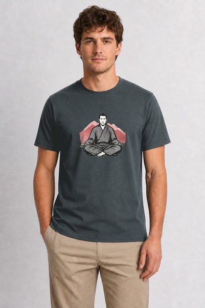 WAKHA Men's Minimalist Ronin and Zen Design T-Shirt Print - Smoked