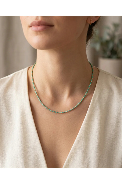 Dorvina Ceramic Bead Women's Necklace Gold Dorika Bead Detailed Turquoise Nec...