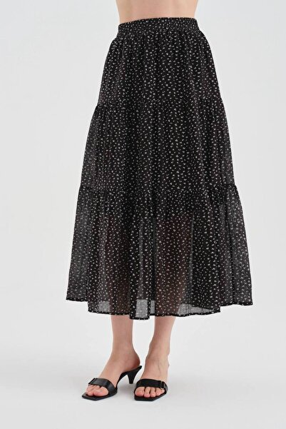 tw3 Women's buckle detailed lined belt elastic design long skirt