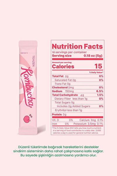 TEAZEN Probiyotik Ve Lif İçeren Bağırsak Sağlığı Destekli Şekersiz İçecek Kombucha Peach