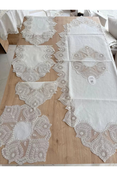 Ceki Home Σετ Σαλονιού Κρεμ Σετ Τραπεζομάντηλο 5 τεμαχίων Λινό Τραπεζομάντηλο...