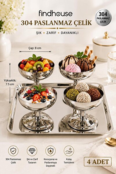 Bulika 304 Paslanmaz Çelik Lüks Kare Tepsili Sunumluk Takım Kase 8x7.5cm Çeyi...