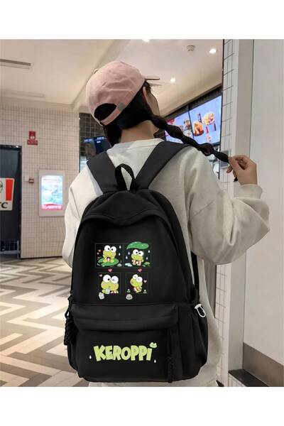 Minga London Black Keroppi Printed School, Office, Course Backpack