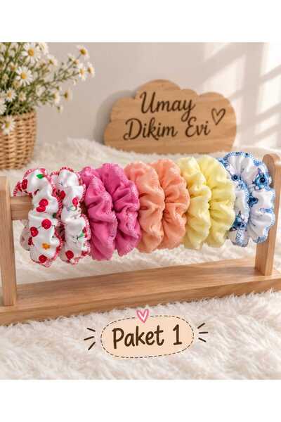 Umay moda 59 Set of 10 Colorful Scrunchie Hair Clips – Ruffled Fabric Elastic...