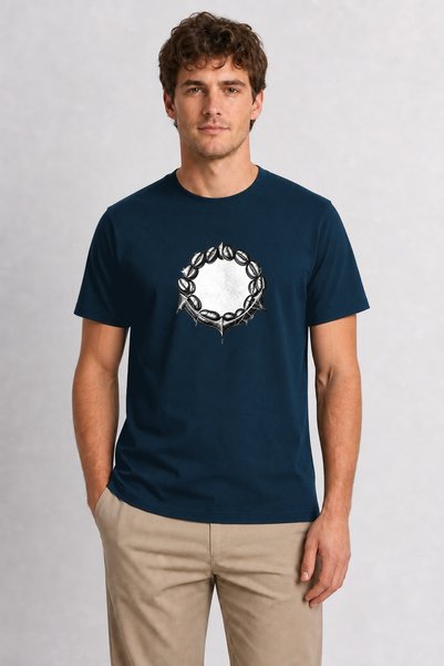 WAKHA Men's Tattoo Art Coffee Bean Anchor - Navy Blue