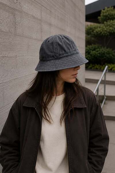 Külah Unisex Washed Antrachite Bucket Hat Cotton Fisherman Hat