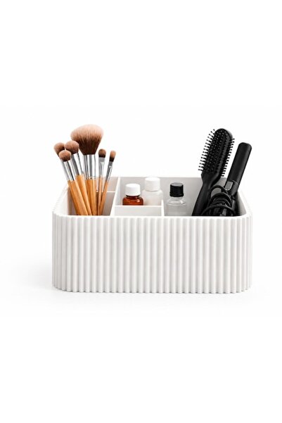OEM Organizator de machiaj cu multiple compartimente, din plastic, alb