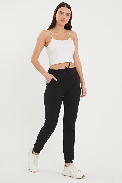 EYAX MODA Women's Black Rubber Leg Pocket Sweatpants
