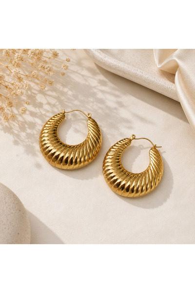 Archhazel Jewelery Gold Curved Twisted Hoop Steel Earrings