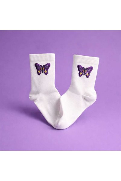 Butterfly Socks – Kelebek Aplikeli İşlemeli Kız Çocuk Çorap