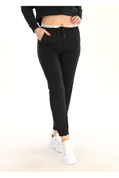 EYAX MODA Women's Black Elastic Slim Leg Elastic Waist Side Stripe Detailed S...