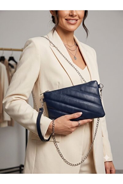 Nakışlı zincirli portföy & clutch çantası