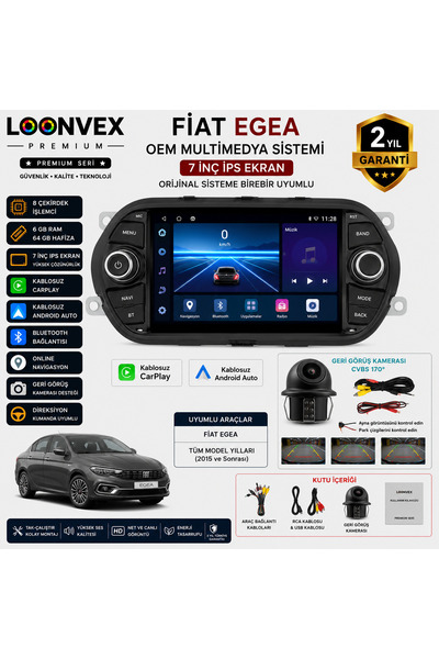 LOONVEX Premium Fiat Egea OEM 7 İnç Multimedya Ekran | 8 Çekirdek | 6GB RAM |...