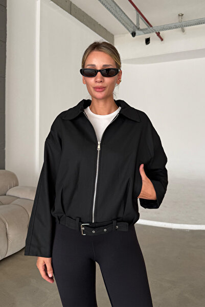 MANMARK Women's Lined Oversize Buckle Bomber Jacket
