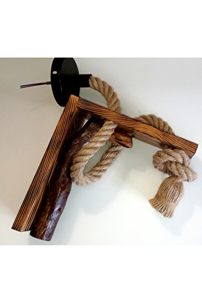 Handmade Aplica de perete rustica - din lemn masiv si franghie groasa de iuta...
