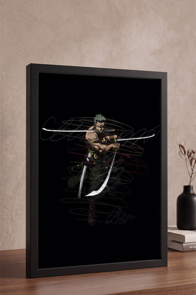 Günışığı Atölyesi Roronoa Zoro Çerçeveli Tablo – One Piece Üç Kılıç Stili Ani...
