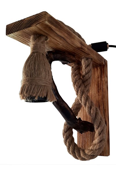 Handmade Aplica de perete rustica - din lemn masiv si franghie groasa de iuta...
