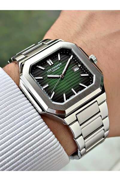 Lee Cooper Silver-Green Color 5 Atm Calendar Steel Band Men's Wristwatch with...