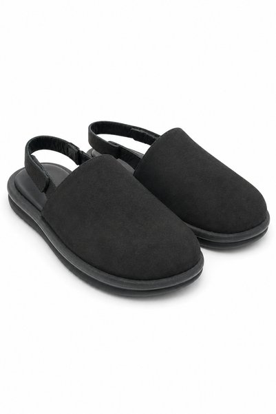 a ayak&kabım official Laren Night Black Genuine Leather Nubuck Women's Closed Toe Open Back Daily Sandals