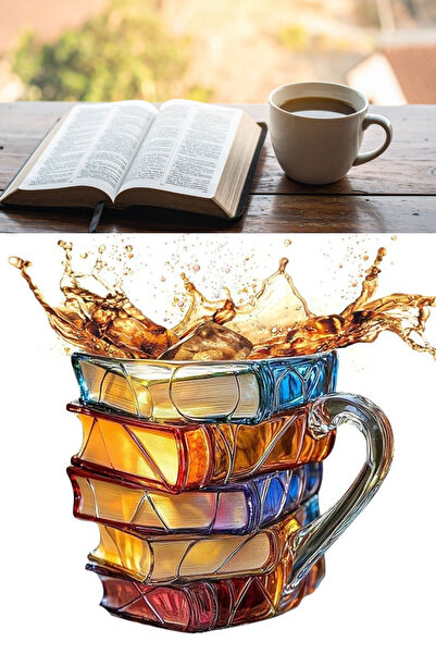 Shopura 3D Tasarım Kitap Cam Kupa Mug - Hediyelik Kupa Bardak
