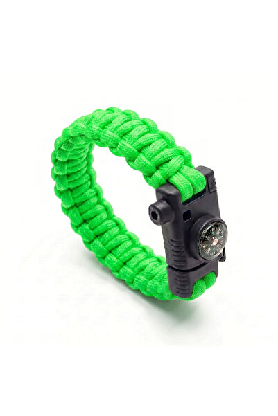 PARACORD 550 Neon Yeşil Survival Bileklik – Entegre Pusulalı, Magnezyum Ateş ...