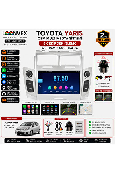 LOONVEX Premium Toyota Yaris OEM 7 İnç Multimedya Ekran | 8 Çekirdek | 6GB RA...