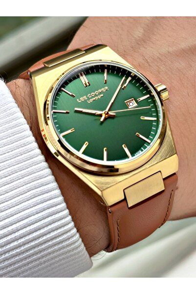 Lee Cooper Brown-Green Color with Calendar 5 Atm Leather Band Men's Wristwatc...