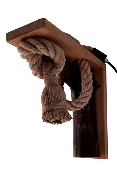 Handmade Aplica de perete rustica - din lemn masiv si franghie groasa de iuta...