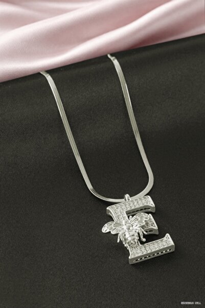 ZERO LAND Zngzrmll Bee Zircon Stone Silver Color Lettered (11913) Steel Necklace