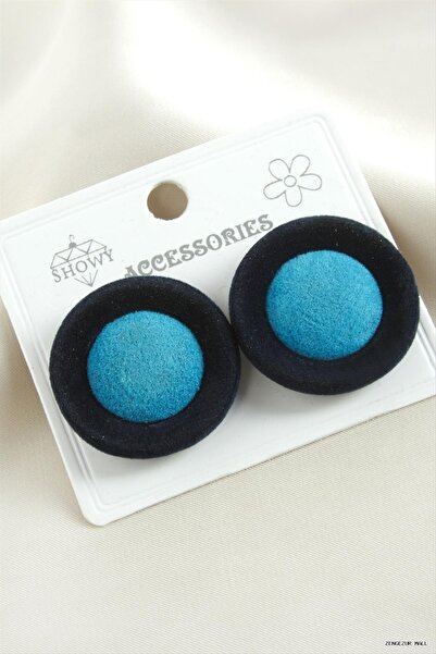 ZERO LAND Zngzrmll Button Suede Fabric (13309) Earrings Navy Blue