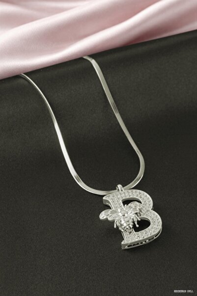 ZERO LAND Zngzrmll Bee Zircon Stone Silver Color Lettered Steel (11910) Neckl...