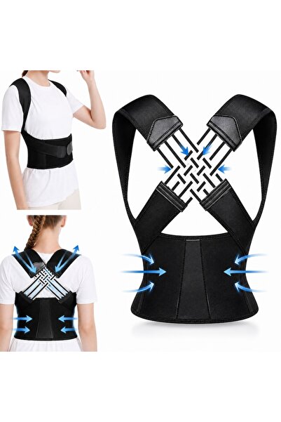MACVI ®   Corector de postură 2-în-1 cu suport lombar, reglabil, negru, XL
