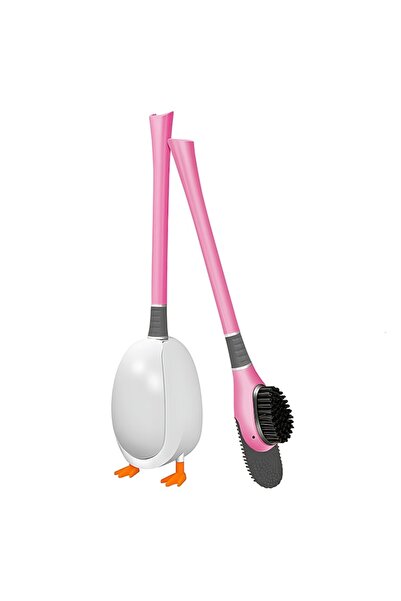 Teno ® Duck Silicone Toilet Brush, Egg Case, 2 Heads, Adhesive Holder, Pink